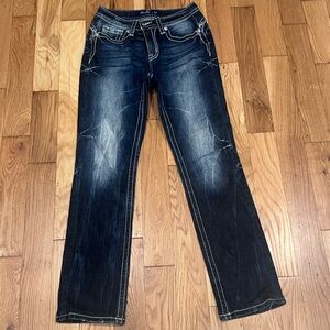 Miss Me Dark Wash Straight Leg Jeans with Faded Distressing